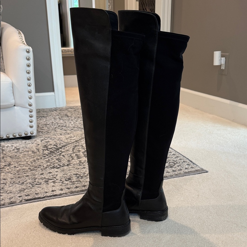 Stuart Weitzman Black Leather 50/50 Over-the-Knee Boots